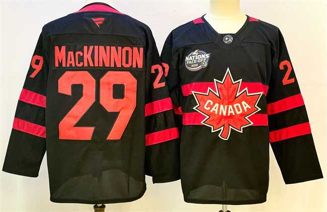 Men's Canada #29 Nathan MacKinnon Black 2025 4 Nations Face-Off Premium Stitched Jersey,We sell and wholesale Men's Canada #29 Nathan MacKinnon Black 2025 4 Nations Face-Off Premium Stitched Jersey on line form chian!
